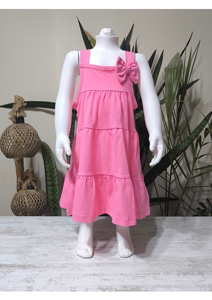 Kız Çocuk Penye Pamuklu Elbise Fiyonklu Pembe Somon indirimleri