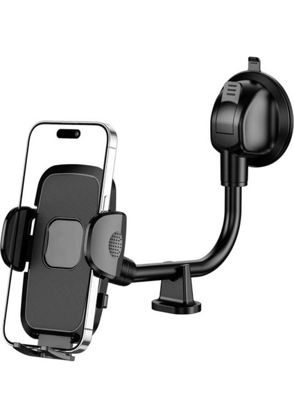 ® Ayarlanabilir Vakum Kilitli Cam ve Torpidoya Takılabilen Telefon Tutucu Siyah Cam