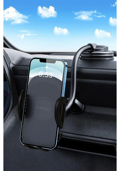 ® Ayarlanabilir Vakum Kilitli Cam ve Torpidoya Takılabilen Telefon Tutucu Siyah Cam