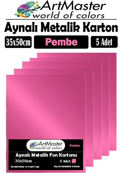 Pembe Renkli 35X50 Metalik Aynalı Fon Kartonu 5 Adet 1 Paket Artmaster Metalik Aynalı Fon Kartonu