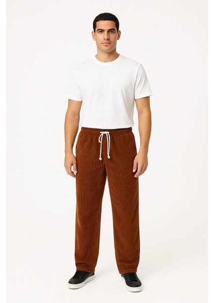 Erkek Fitilli Kadife Cepli Buggy Pantolon Oversize Rahat Kalıp - Kahverengi