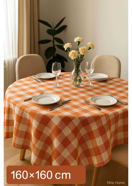 Fiber Kareli Masa Örtüsü Sofra Bezi Ekose Desen 160X160 cm Turuncu fiyatları