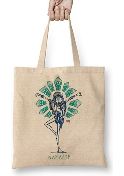 Namaste Yoga Bez Çanta Uzun Saplı Alışveriş Çantası Plaj Çantası