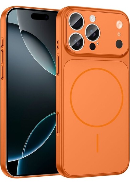 Apple iPhone 16 Pro Uyumlu Kılıf Zebana Titanmag Colorshield Kılıf (Kablosuz Şarj) Turuncu