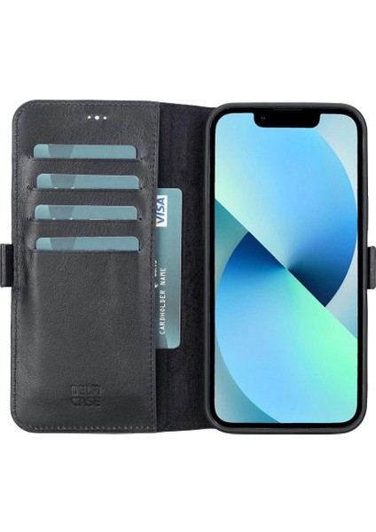 Apple iPhone 13 Pro Max Uyumlu Deri Cüzdanlı Kılıf Siyah