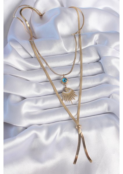 316L Çelik Gold Renk 2'li Zincir Italyan Zincir Göz Model Zirkon Taşlı Kadın Kolye - TJ-BKO9384 fiyatları