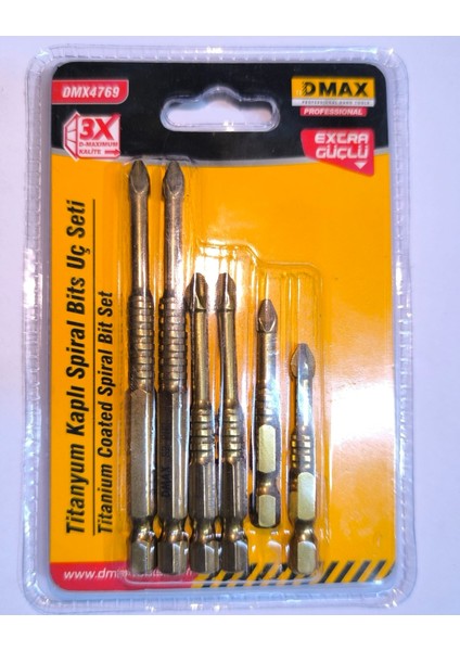 Dmax Titanyum Kaplı Sprial Bits Uç Seti 6 Adet Ph2 50 MM65 mm 90 mm Matkap Ucu Seti Dmax Titanyum Kaplı Sprial Bits Uç Seti 6 Adet Ph2 50 MM65 mm 90 mm Matkap Ucu Seti