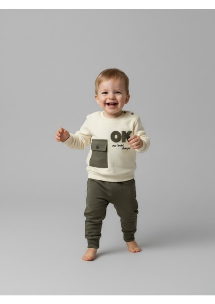 Pamuklu Iki Iplik Ok Baskılı Erkek Bebek Eşofman Takımı (Krem/haki) fiyatları
