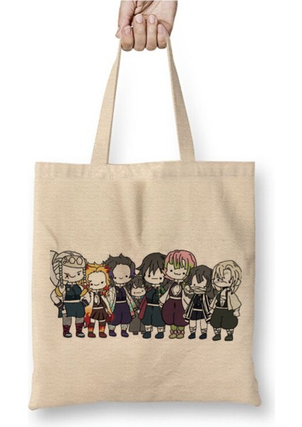 Demon Slayer Iblis Keser Karakterler 01 Beyaz Bez Çanta Uzun Saplı Alışveriş Çantası Plaj Çantası