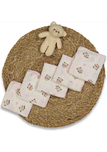 Tüm Ciltler Için Ayıcık Desenli Penye %100 Pamuk 10'lu Bebek Ağız Mendili