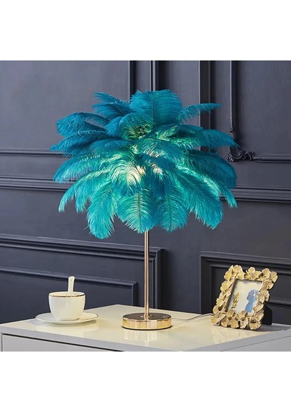 Masa Lambası Deve Kuşu Tüy Palmiye Yeşil Abajur