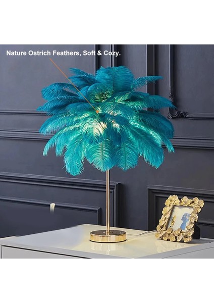 Masa Lambası Deve Kuşu Tüy Palmiye Yeşil Abajur modelleri