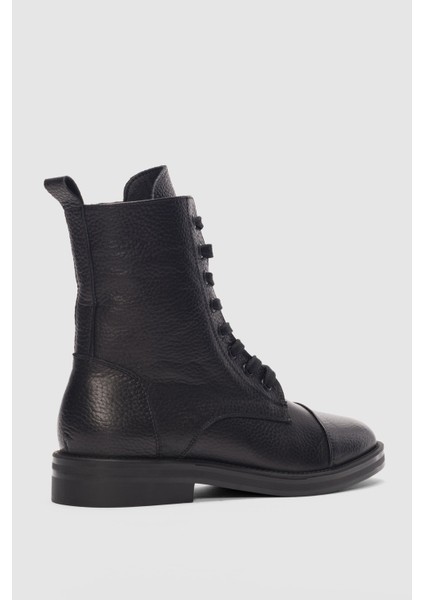 Navira Hakiki Deri Bağcıklı ve Yandan Fermuarlı Kadın Bot- Siyah fiyatları