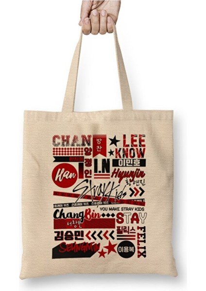 Stray Kids In Chibi Beyaz Bez Çanta Uzun Saplı Alışveriş Çantası Plaj Çantası