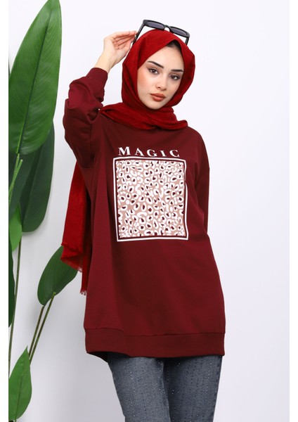 Mürdüm Bisiklet Yaka Baskılı Sweat