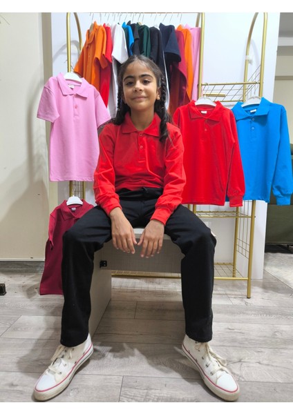 unisex Çocuk Genç Polo Yaka Uzun Kol Okul Günlük Nefes Alabilen Kumaş
