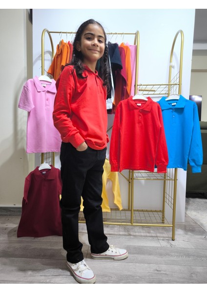 unisex Çocuk Genç Polo Yaka Uzun Kol Okul Günlük Nefes Alabilen Kumaş modelleri