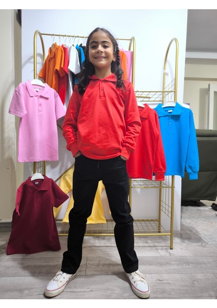 unisex Çocuk Genç Polo Yaka Uzun Kol Okul Günlük Nefes Alabilen Kumaş fırsatları