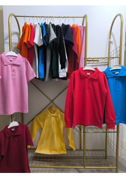 unisex Çocuk Genç Polo Yaka Uzun Kol Okul Günlük Nefes Alabilen Kumaş