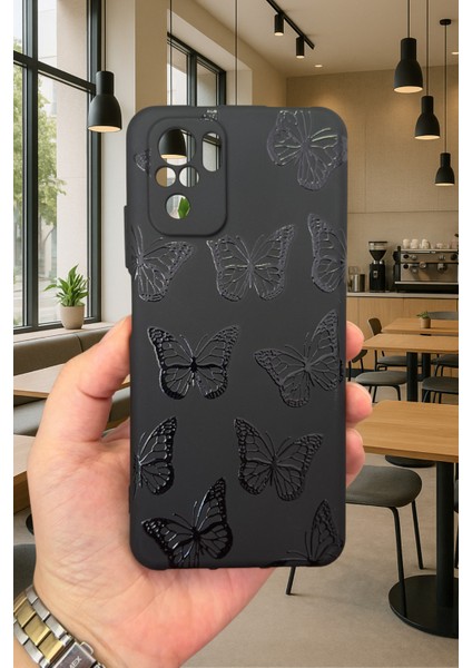 Redmi Note 10/10S Uyumlu Siyah Kelebek Desenli Silikon Darbe Emici Klasik Korumalı Rubber Kılıf fiyatları