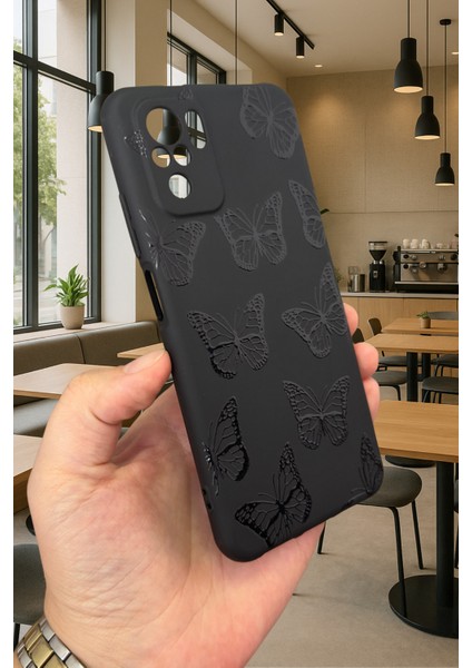 Redmi Note 10/10S Uyumlu Siyah Kelebek Desenli Silikon Darbe Emici Klasik Korumalı Rubber Kılıf modelleri