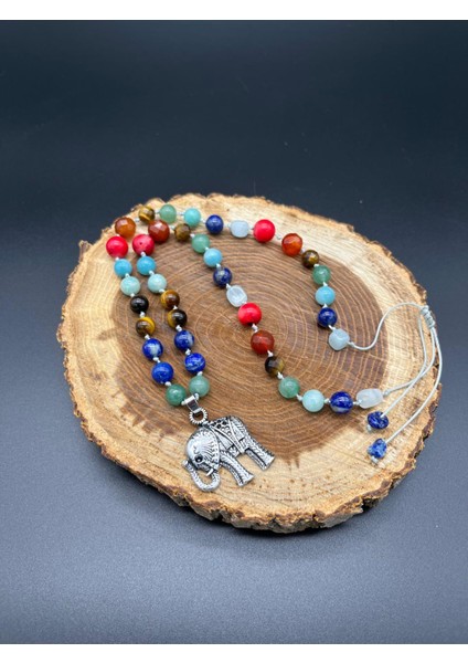 El Yapımı Mala Kolye Doğal Taş 7 Çakra Özel Tasarım Uzun Makrome Ayarlanabilir Fil Figür Çelik Kolye fiyatları