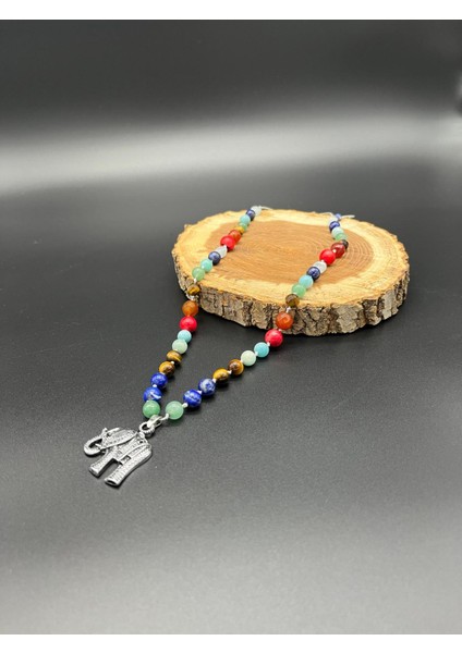 El Yapımı Mala Kolye Doğal Taş 7 Çakra Özel Tasarım Uzun Makrome Ayarlanabilir Fil Figür Çelik Kolye fırsatları