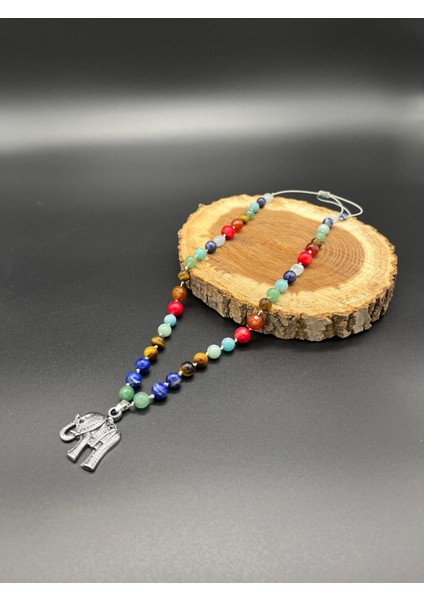 El Yapımı Mala Kolye Doğal Taş 7 Çakra Özel Tasarım Uzun Makrome Ayarlanabilir Fil Figür Çelik Kolye indirimleri