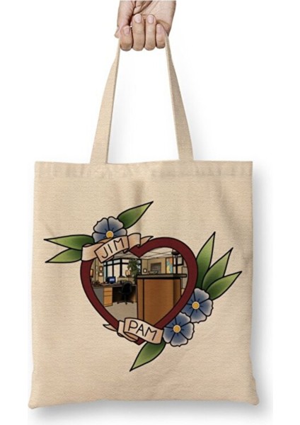 The Office Jim Pam Beyaz Bez Çanta Uzun Saplı Alışveriş Çantası Plaj Çantası