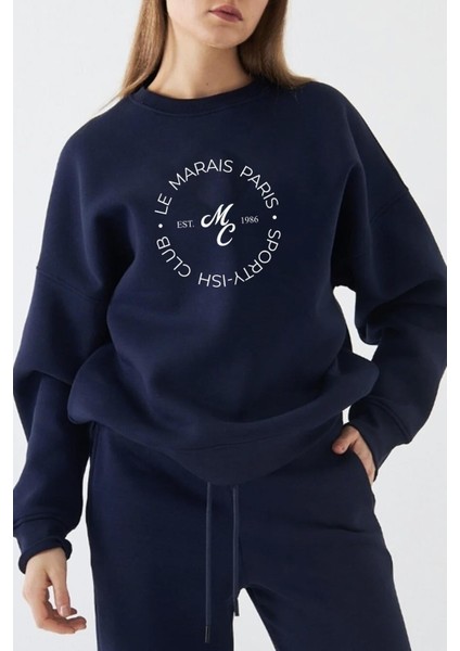 Kadın Premium Kumaş Slogan Baskılı Içi Şardonlu Oversize Sweatshirt
