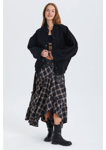 Hippi Tarz Desenli Maxi Etek Antrasit modelleri