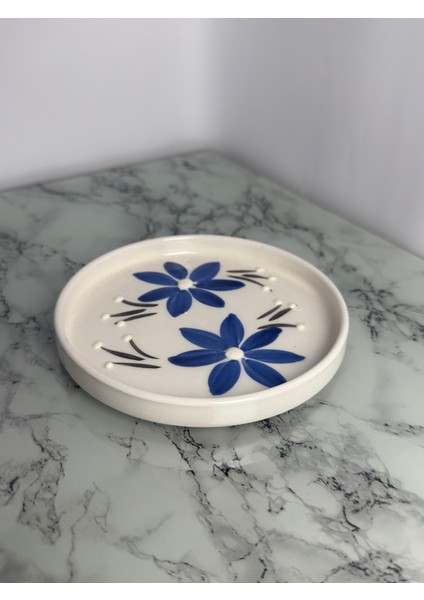 Seramik El Yapımı Mavi Papatya Desenli Bardak | Yelkovanstudio modelleri