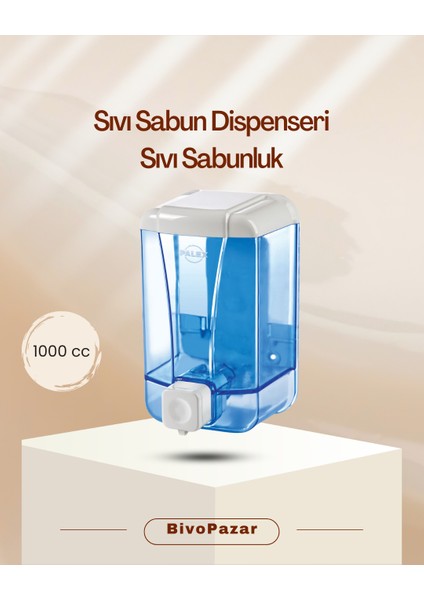 Sıvı Sabunluk Sabun Dispenseri Duvara Monte 1000 cc Şeffaf Mavi