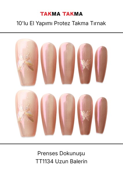 10'lu Pembe Uzun Balerin TT1134 Tekrar Kullanılabilir El Yapımı Protez Takma Tırnak - Pembe-M fiyatları