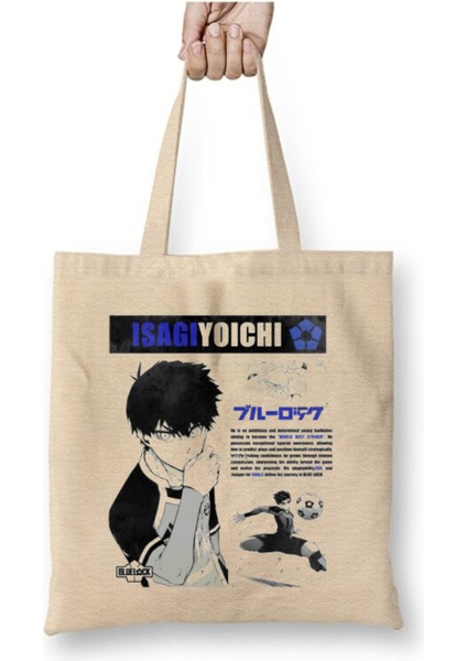 Blue Lock Isagi Yoichi Beyaz Bez Çanta Uzun Saplı Alışveriş Çantası Plaj Çantası