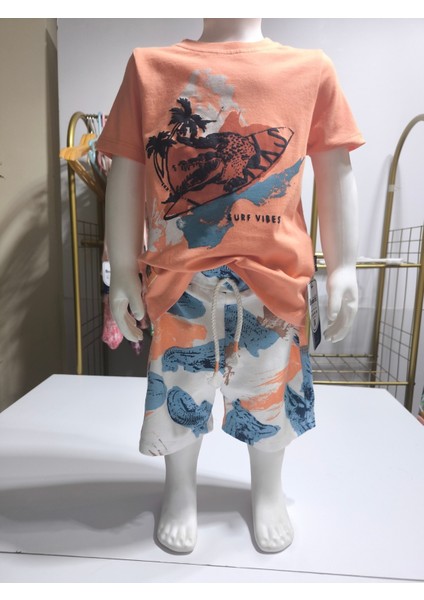 Çocuk Unisex Kız Erkek Şortlu Alt Üst Takım Kreş %100 Pamuk Rahat Tarz Tasarım Premium, Turuncu fiyatları