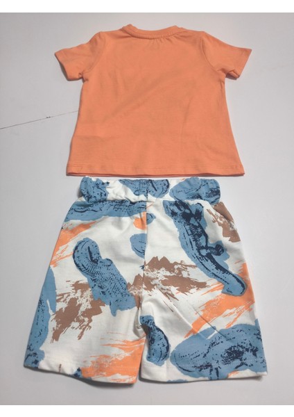 Çocuk Unisex Kız Erkek Şortlu Alt Üst Takım Kreş %100 Pamuk Rahat Tarz Tasarım Premium, Turuncu