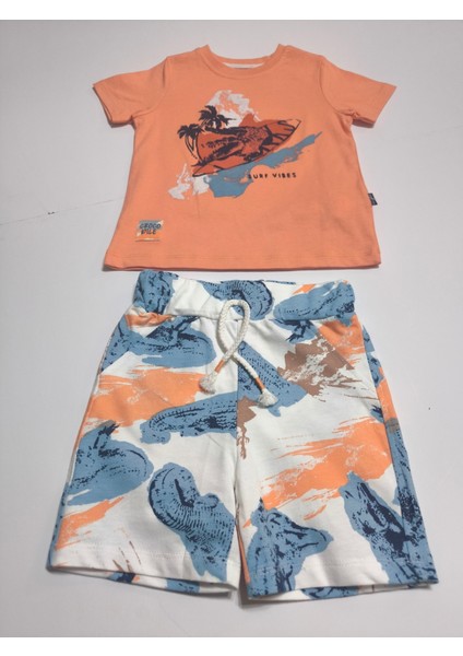 Çocuk Unisex Kız Erkek Şortlu Alt Üst Takım Kreş %100 Pamuk Rahat Tarz Tasarım Premium, Turuncu