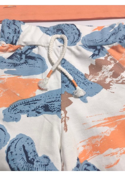 Çocuk Unisex Kız Erkek Şortlu Alt Üst Takım Kreş %100 Pamuk Rahat Tarz Tasarım Premium, Turuncu