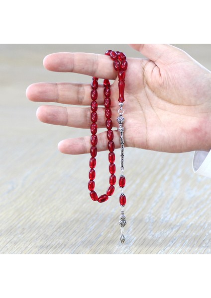 925 Ayar Gümüş Kral Zincir Püsküllü Özel Kesim Bayrak Kırmızısı Ateş Kehribar Tesbih modelleri