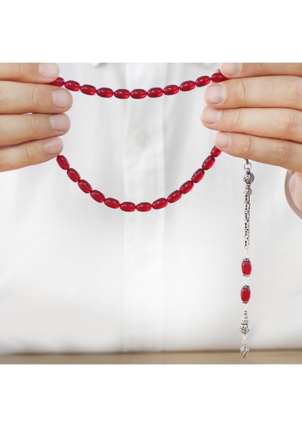 925 Ayar Gümüş Kral Zincir Püsküllü Özel Kesim Bayrak Kırmızısı Ateş Kehribar Tesbih fırsatları