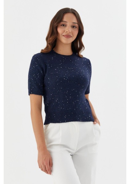 Simli Kısa Kol Triko Bluz Lacı