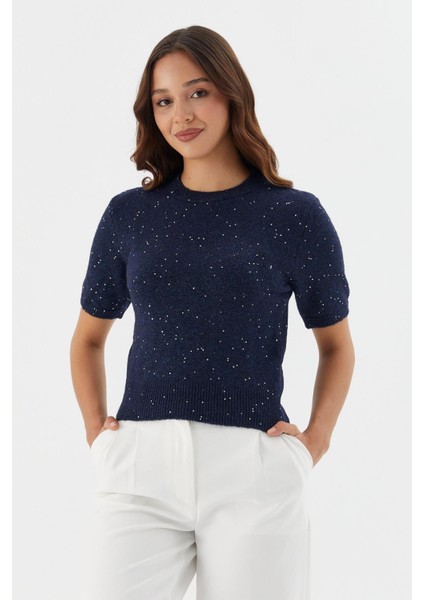 Simli Kısa Kol Triko Bluz Lacı modelleri