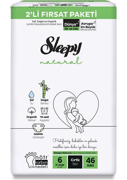 Natural Bebek Bezi 2'li Fırsat Paketi 6 Beden 46 Adet