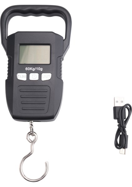 Siyah 60KG/10G LCD Dijital Asma Ölçeği USB Şarjlı Vinç Kanca Ölçekleri Courier Bagajı Ev Tartım Dengesi Araçları (Yurt Dışından)
