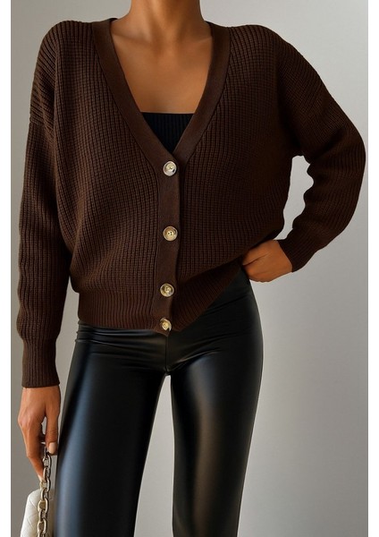 Kadın Uzun Kollu Düğme Detay Triko Hırka fırsatları