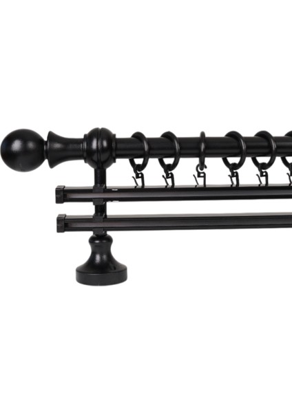 Meyra Demonte Başlıklı Ahşap Rustik Perde Askısı - Çift Raylı