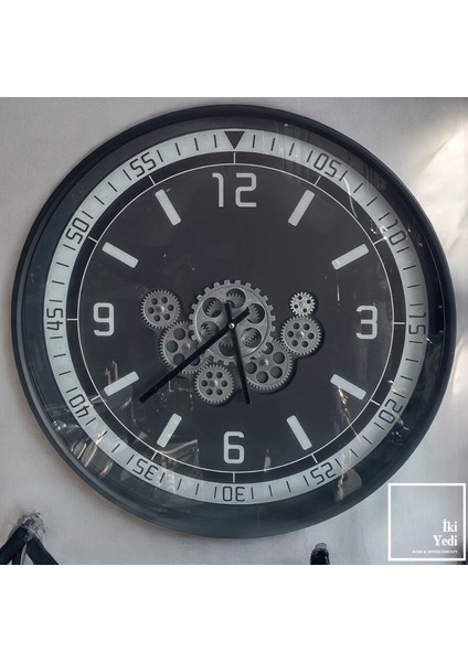 Fulham 60 cm Döner Çarklı Gri Duvar Saati, Mekanik Saat, Lüks Ev Ofis Dekoru ve Hediyelik