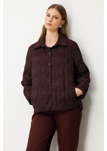 Kadın Büyük Beden Yan Cepli Çıt Çıtlı Mont 6801 Bordo