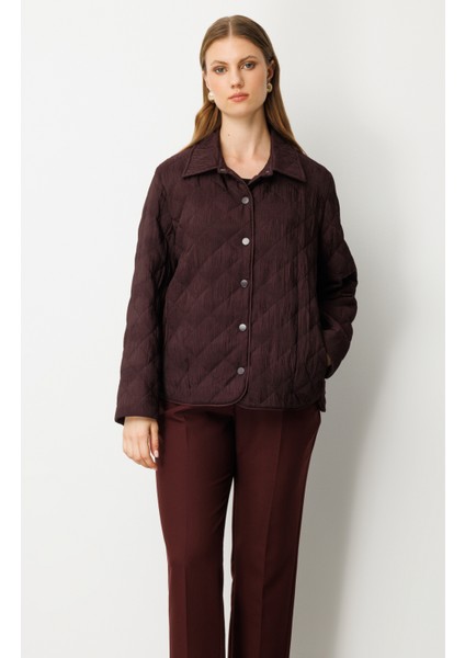 Kadın Büyük Beden Yan Cepli Çıt Çıtlı Mont 6801 Bordo modelleri